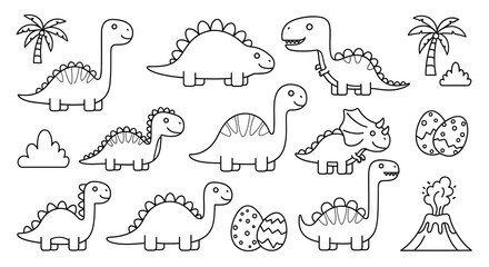 Cute Hand Drawn Dinosaur Collection for Childrens Coloring Pages. © dada