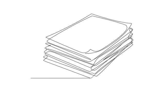 Continuous single line drawing of a stack of paper sheets.