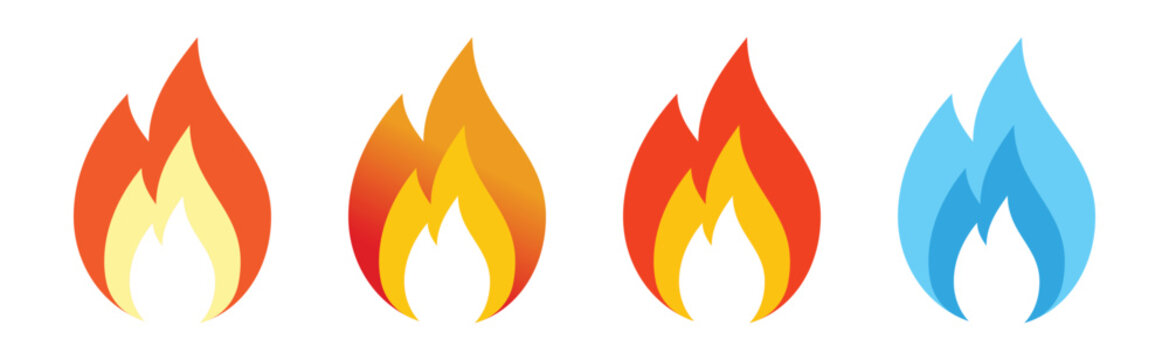 Vector fire flames set in different colors