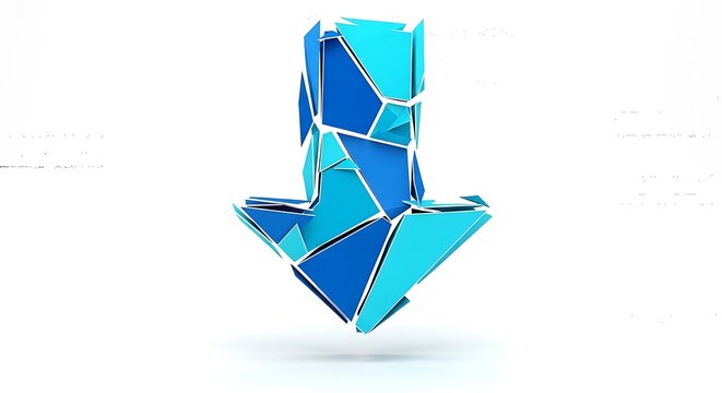 Blue geometric arrow pointing downwards.