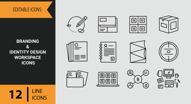 Professional Branding Identity Design Workspace Outline Icons for Creative Projects