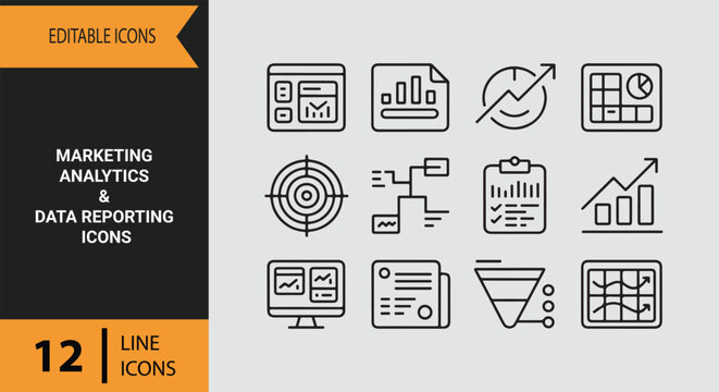 Marketing Analytics Data Reporting Outline Icons for Business Performance Tracking