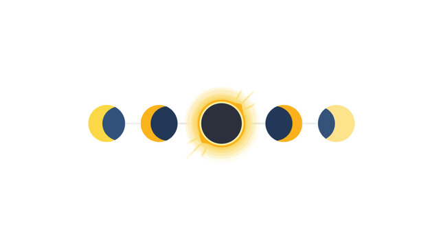 Minimalistic Solar Eclipse Phases Illustration with Yellow Glow