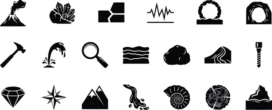 Geology and earth science set featuring rocks minerals and natural phenomena