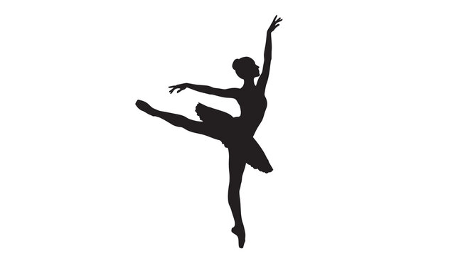 Ballerina Silhouette Against A White Background Dance Figure In Black