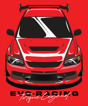 Red sports car, racing car, evo car, vector illustration, automotive design