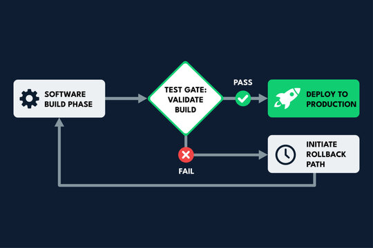 Software Deployment Flowchart Managing Test Gates and Rollback Paths