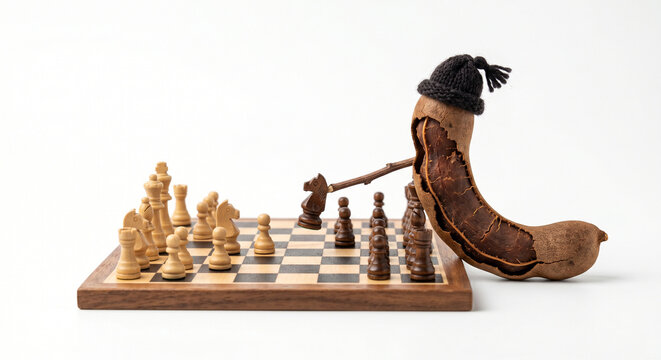 Tamarind Pod Playing Chess as Grandmaster &mdash; Surreal Strategy Intellectual Concept