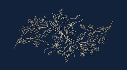 Elegant floral branch composition with fine line art details © Saharia