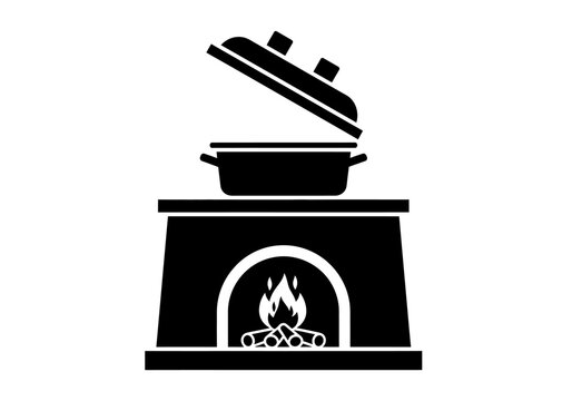 Cooking pot above a fireplace illustration vector style for cooking concept