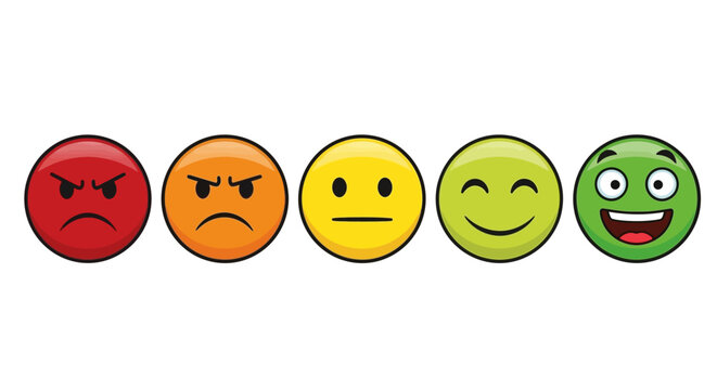 A collection of cartoon faces expressing different emotions on a white background