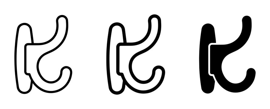 Coat hook icon set, wall mount hook, clothing hanger, UI and web interface design