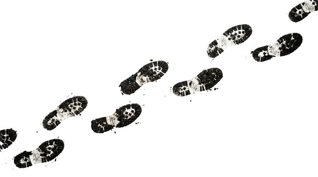 Muddy boot prints isolated on transparent background