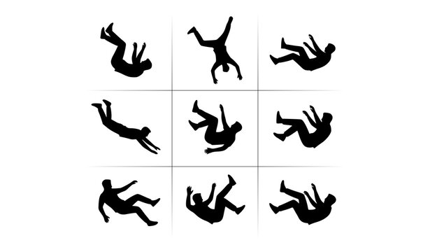 Colorful male silhouette vector collection featuring flat design men falling and floating in mid air