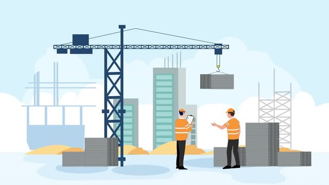 Animation of the concept of the builders working onsite 