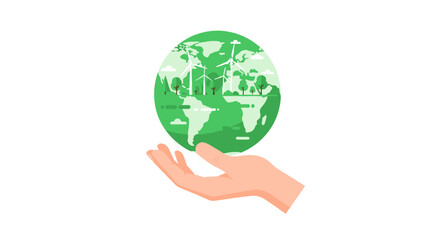 Fototapeta premium People holding green energy globe symbolizing sustainable future with technology and nature in harmony