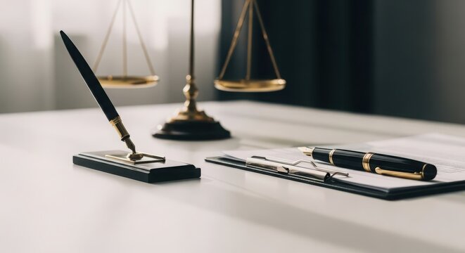 Justice scales and legal documents on a desk for consultation