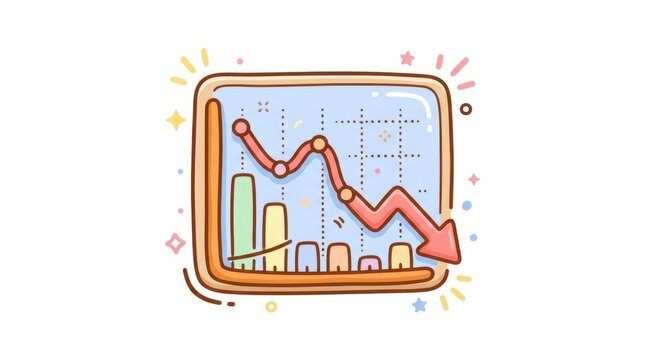 Cartoon illustration of a declining business graph with red arrow