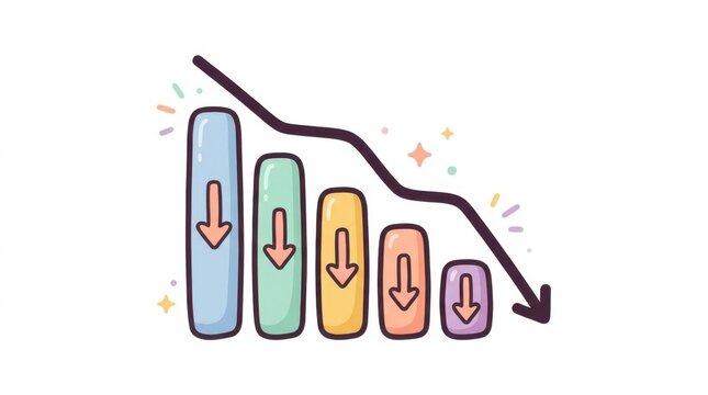 Illustration of a colorful bar chart showing a downward trend