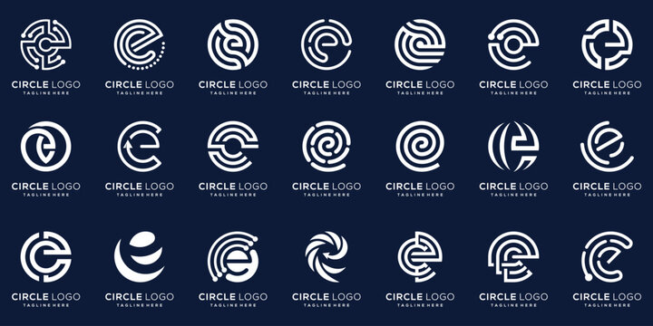 Set of collection initial letter E circle round for business and technology logo design vector template