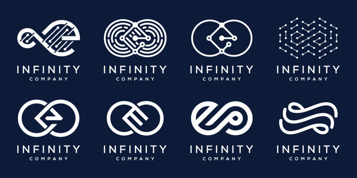 Set of collection initial letter E infinity infinite loop for technology business logo design