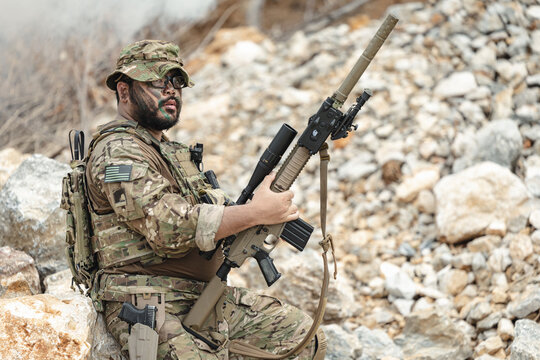 Military special forces soldier team in combat operation, tactical military portrait in action