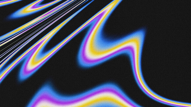 Dynamic grainy abstract background with flowing neon gradient lines in purple, yellow, and blue hues.