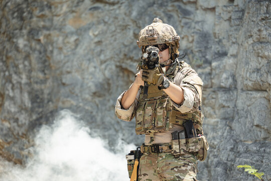 Military special forces soldier team in combat operation, tactical military portrait in action