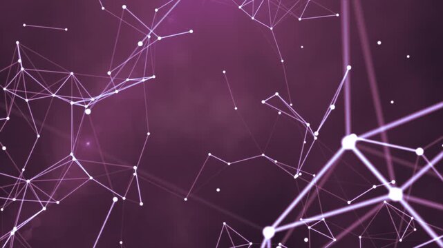 Abstract pink network of connected nodes and lines glowing across a futuristic background, visualizing data exchange and digital connectivity.