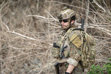 Fototapeta premium Military special forces soldier team in combat operation, tactical military portrait in action