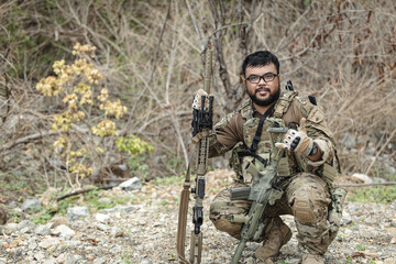 Fototapeta premium Military special forces soldier team in combat operation, tactical military portrait in action