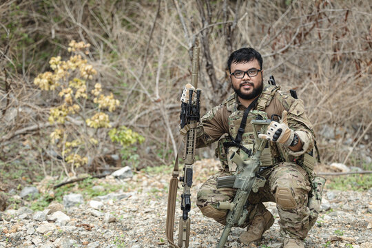 Military special forces soldier team in combat operation, tactical military portrait in action