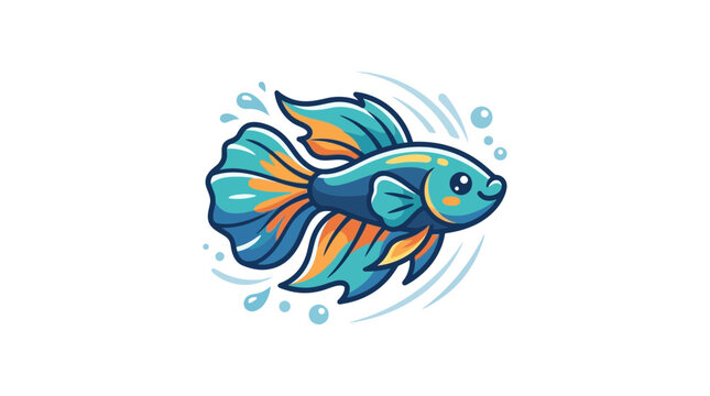 Cute Betta Fish Cartoon Illustration with Water Splashes