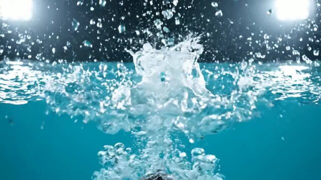Brown ball diving into blue water.
