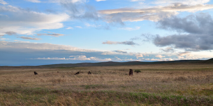 A menhirs. Siberian scenery. Republic of Khakassia, Russia