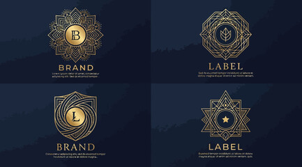 Set of luxury gold geometric logos with letter b and l, elegant vintage emblems for branding and identity © Saharia