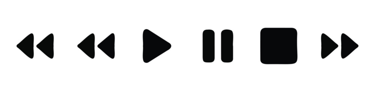 Basic media player icons play pause stop rewind fast forward skip backward skip forward.