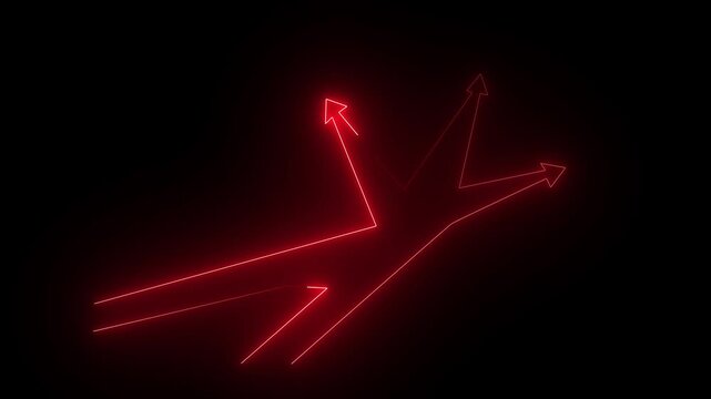 4k Glowing neon businessman standing in front of a crossroad with road split in three different ways as .black 4K