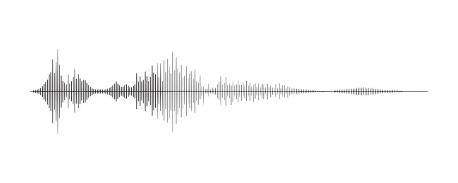 Detailed audio wave form graphic isolated on a transparent background for sound frequency analysis.