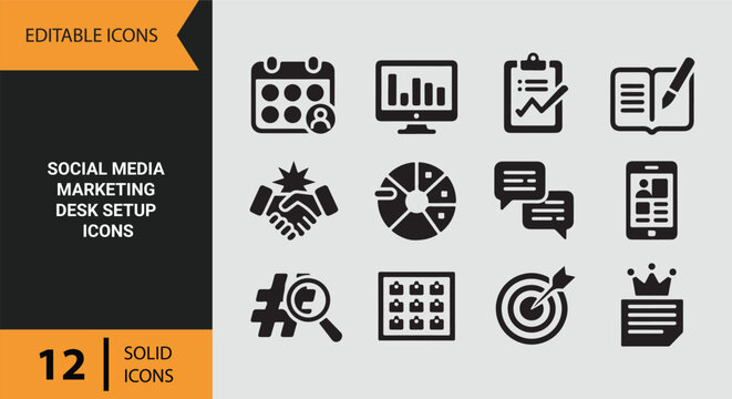 Social Media Marketing Workspace for Content Planning and Promotion Icons