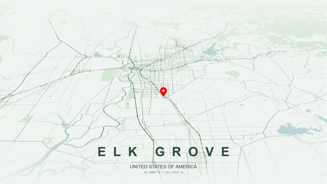 Modern minimalist vector map of Elk Grove, California, USA. High-quality scalable illustration of Elk Grove community grid, Golden State Highway SR 99 corridor, Interstate 5 for posters design.