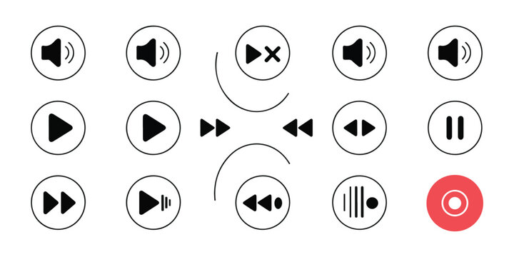 Audio player icons set. music or video player control buttons. multimedia application interface.