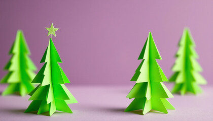 Fototapeta premium Minimalist Green Origami Christmas Tree Paper Craft on Isolated Background