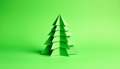 Obraz premium Minimalist Green Origami Christmas Tree Paper Craft on Isolated Background