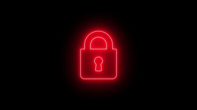 glowing neon padlock icon animation cyber security data protection secure access authentication privacy encryption digital safety technology concept on black background