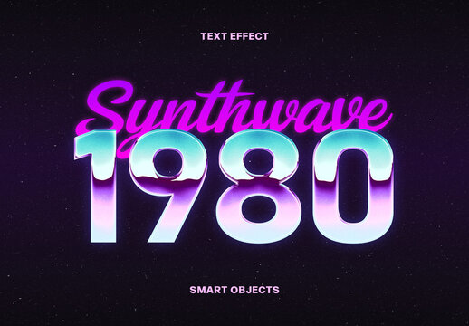 Synthwave 1980 Text Effect &ndash; Metallic Typography for Logo, Poster & Branding (PSD)