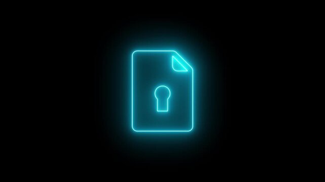 Glowing neon security CLD lock icon animation cyber security privacy defense secure access authentication data safety technology symbol and black background