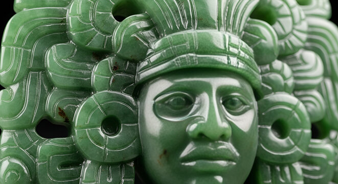 Jade Carving: Detailed Ancient Mayan God Sculpture