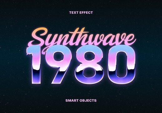 Synthwave 1980 Text Effect &ndash; Chrome Typography for Logo, Poster & Branding (PSD)