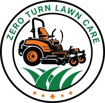Zero turn lawn mower care logo with grass illustration